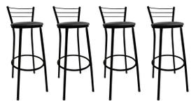 Kit 4 Banquetas Bistrô Aço Pintura Epóxi Preta Assento Preto