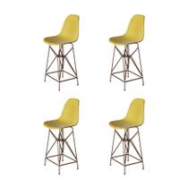 Kit 4 Banquetas Bistrô Alta Eames Amarela Base Ferro Cobre - Cor: Amarelo Kit 4 Banquetas Bistrô Alta Eames Amarela Base Ferro Cobre - Cor: Amarelo
