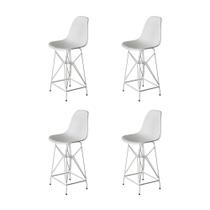 Kit 4 Banquetas Bistrô Alta Eames Branca Base Ferro Branco - Cor: Branco Kit 4 Banquetas Bistrô Alta Eames Branca Base Ferro Branco - Cor: Branco
