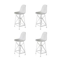 Kit 4 Banquetas Bistrô Alta Eames Branca Base Ferro Branco