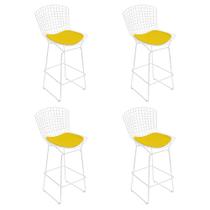 Kit 4 Banquetas Bistrô Bertoia Branca D80 com Assento Amarelo Kit 4 Banquetas Bistrô Bertoia Branca D80 com Assento Amarelo
