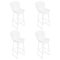 Kit 4 Banquetas Bistrô Bertoia Branca D80 com Assento Branco Kit 4 Banquetas Bistrô Bertoia Branca D80 com Assento Branco