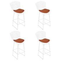 Kit 4 Banquetas Bistrô Bertoia Branca D80 com Assento Cobre Kit 4 Banquetas Bistrô Bertoia Branca D80 com Assento Cobre