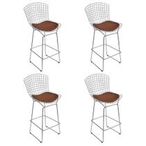 Kit 4 Banquetas Bistrô Bertoia Cromada D80 com Assento Sintético Marrom Kit 4 Banquetas Bistrô Bertoia Cromada D80 com Assento Sintético Marrom