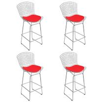 Kit 4 Banquetas Bistrô Bertoia Cromada D80 com Assento Sintético Vermelho Kit 4 Banquetas Bistrô Bertoia Cromada D80 com Assento Sintético Vermelho