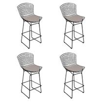 Kit 4 Banquetas Bistrô Bertoia Preta D80 com Assento Bege Kit 4 Banquetas Bistrô Bertoia Preta D80 com Assento Bege