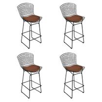 Kit 4 Banquetas Bistrô Bertoia Preta D80 com Assento Marrom Kit 4 Banquetas Bistrô Bertoia Preta D80 com Assento Marrom