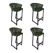 Kit 4 Banquetas Bistrô em Corda Naútica Verde Musgo Base Alumínio Reis Kit 4 Banquetas Bistrô em Corda Naútica Verde Musgo Base Alumínio Reis