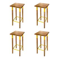 Kit 4 Banquetas Bistro Industrial Colors Ferro e Madeira Maciça - Amarela Kit 4 Banquetas Bistro Industrial Colors Ferro e Madeira Maciça - Amarela