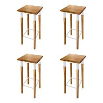 Kit 4 Banquetas Bistro Industrial Colors Ferro e Madeira Maciça - Branca