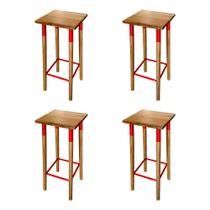 Kit 4 Banquetas Bistro Industrial Colors Ferro e Madeira Maciça - Vermelha Kit 4 Banquetas Bistro Industrial Colors Ferro e Madeira Maciça - Vermelha