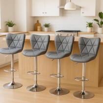 Kit 4 Banquetas Cadeiras Altas Com Encosto Alto Estofado Para Cozinha Americana Balcão Bancada Bar Pub Bistrô Ilha Com Altura Regulável Giratória