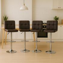 Kit 4 Banquetas Cadeiras Altas Com Encosto Alto Estofado Para Cozinha Americana Balcão Bancada Ilha Altura Ajustável Giratória Gomos Marrom