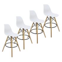 Kit 4 Banquetas Charles Eames Eiffel Wood Design Base Fixa Madeira - Branca