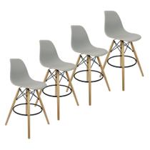 Kit 4 Banquetas Charles Eames Eiffel Wood Design Base Fixa Madeira - Cinza