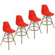 Kit 4 Banquetas Charles Eames Eiffel Wood Design Base Fixa Madeira