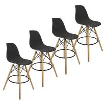 Kit 4 Banquetas Charles Eames Eiffel Wood Design Base Fixa Madeira - Preta