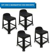 Kit 4 Banquetas Com Encosto Preta Arqplast