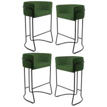 Kit 4 Banquetas Decorativas Base Aço Preto Aetina A-89 Corano Verde - Domi