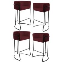 Kit 4 Banquetas Decorativas Base Aço Preto Betina B-278 Veludo Marsala - Domi Kit 4 Banquetas Decorativas Base Aço Preto Betina B-278 Veludo Marsala - Domi