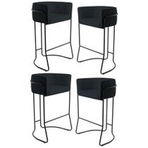 Kit 4 Banquetas Decorativas Base Aço Preto Betina B-300 Veludo Black - Domi