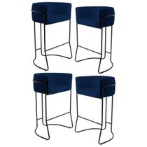Kit 4 Banquetas Decorativas Base Aço Preto Betina B-304 Veludo Azul Marinho - Domi Kit 4 Banquetas Decorativas Base Aço Preto Betina B-304 Veludo Azul Marinho - Domi