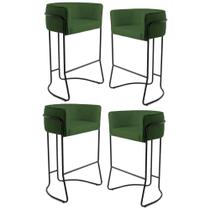 Kit 4 Banquetas Decorativas Base Aço Preto Betina B-89 Corano Verde - Domi Kit 4 Banquetas Decorativas Base Aço Preto Betina B-89 Corano Verde - Domi