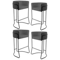 Kit 4 Banquetas Decorativas Base Aço Preto Betina C-03 Corano Cinza Chumbo - Domi Kit 4 Banquetas Decorativas Base Aço Preto Betina C-03 Corano Cinza Chumbo - Domi