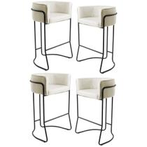 Kit 4 Banquetas Decorativas Base Aço Preto Betina C-107 Linho Bege Cru - Domi Kit 4 Banquetas Decorativas Base Aço Preto Betina C-107 Linho Bege Cru - Domi