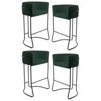 Kit 4 Banquetas Decorativas Base Aço Preto Betina C-117 Linho Verde Musgo - Domi Kit 4 Banquetas Decorativas Base Aço Preto Betina C-117 Linho Verde Musgo - Domi