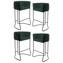 Kit 4 Banquetas Decorativas Base Aço Preto Betina C-117 Linho Verde Musgo - Domi