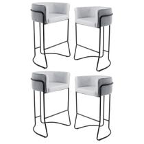 Kit 4 Banquetas Decorativas Base Aço Preto Betina C-315 Linho Cinza - Domi Kit 4 Banquetas Decorativas Base Aço Preto Betina C-315 Linho Cinza - Domi