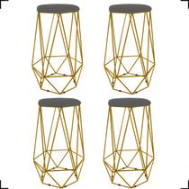 Kit 4 Banquetas Decorativas Para Sala Hexagonal Aramado Base Bronze/Dourada/Preta Suede Cores - Clique E Decore