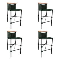 Kit 4 Banquetas Em Corda Náutica Base Em Alumínio Preta Com Detalhe Em Madeira Verde Musgo Verde Kit 4 Banquetas Em Corda Náutica Base Em Alumínio Preta Com Detalhe Em Madeira Verde Musgo Verde