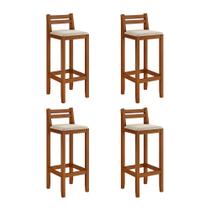 Kit 4 Banquetas em Madeira Maciça Alta 98 Cm com Encosto Ibiza - Malbec Assento Off White Kit 4 Banquetas em Madeira Maciça Alta 98 Cm com Encosto Ibiza - Malbec Assento Off White