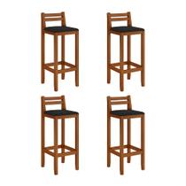 Kit 4 Banquetas em Madeira Maciça Alta 98 Cm com Encosto Ibiza - Malbec Assento Preto