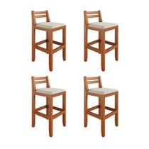Kit 4 Banquetas em Madeira Maciça Ibiza 78 Cm - Malbec Assento Off White