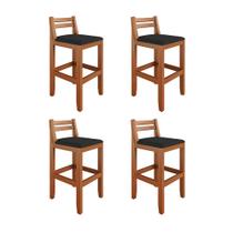 Kit 4 Banquetas em Madeira Maciça Ibiza 78 Cm - Malbec Assento Preto