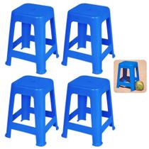 Kit 4 Banquetas em Plastico na Cor Azul Suporta 120 Kg Mor