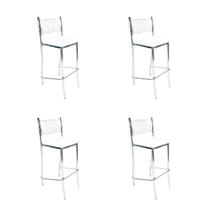 Kit 4 Banquetas Empilhável Cozinha Cromada Alta Assento Branco - Poltronas do Sul