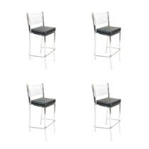 Kit 4 Banquetas Empilhável Cozinha Cromada Alta Assento Preto - Poltronas do Sul