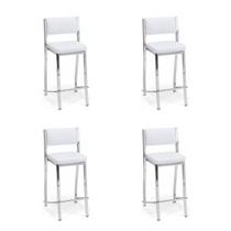 Kit 4 Banquetas Empilhável Cromada Alta Assento E Encosto Estofado Cor Branco - Poltronas do Sul