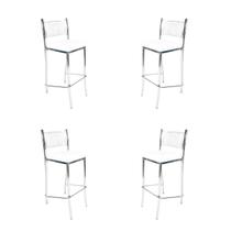 Kit 4 Banquetas EMPILHÁVEL cromada Altura 65cm assento branco - Poltronas do Sul