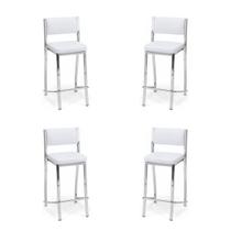 Kit 4 Banquetas EMPILHÁVEL cromada Altura 65cm assento e encosto branco - Poltronas do Sul