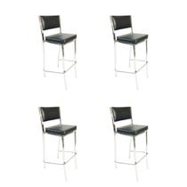 Kit 4 Banquetas EMPILHÁVEL cromada Altura 65cm assento e encosto preto