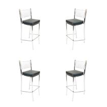 Kit 4 Banquetas EMPILHÁVEL cromada Altura 65cm assento preto - Poltronas do Sul