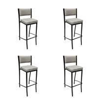 Kit 4 Banquetas Empilhável para bar Altura 65cm cor Preta Assento e Encosto Estofados Linho