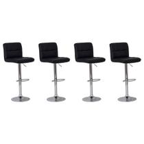 Kit 4 Banquetas Estofada Gomos Preta Base Giratória Cromada Altura Regulável Cozinha Bar Bancada Kit 4 Banquetas Estofada Gomos Preta Base Giratória Cromada Altura Regulável Cozinha Bar Bancada