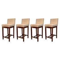 Kit 4 Banquetas Estofadas Média Moderna Lisboa Madeira Capuccino Suede Bege CCS Kit 4 Banquetas Estofadas Média Moderna Lisboa Madeira Capuccino Suede Bege CCS