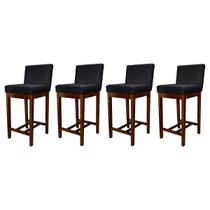 Kit 4 Banquetas Estofadas Média Moderna Lisboa Madeira Capuccino Suede Preto CCS